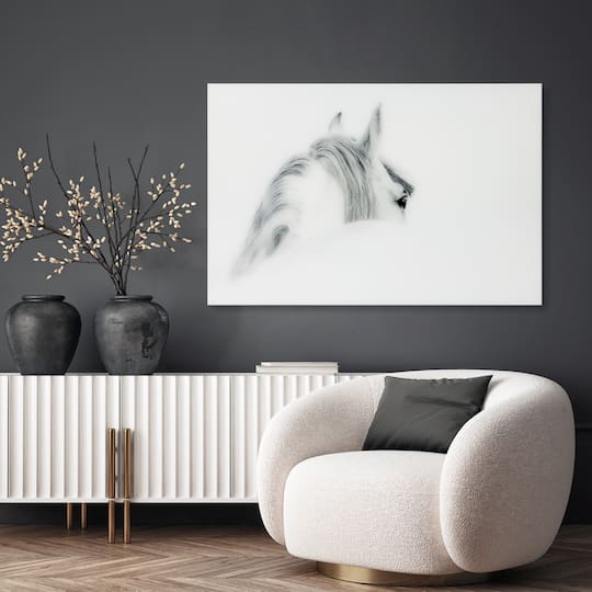 Empire Art Direct Vetro De Arte 48" x 32" Blanco Mare Horse Frameless Free Floating Printed Tempered Glass Wall Art